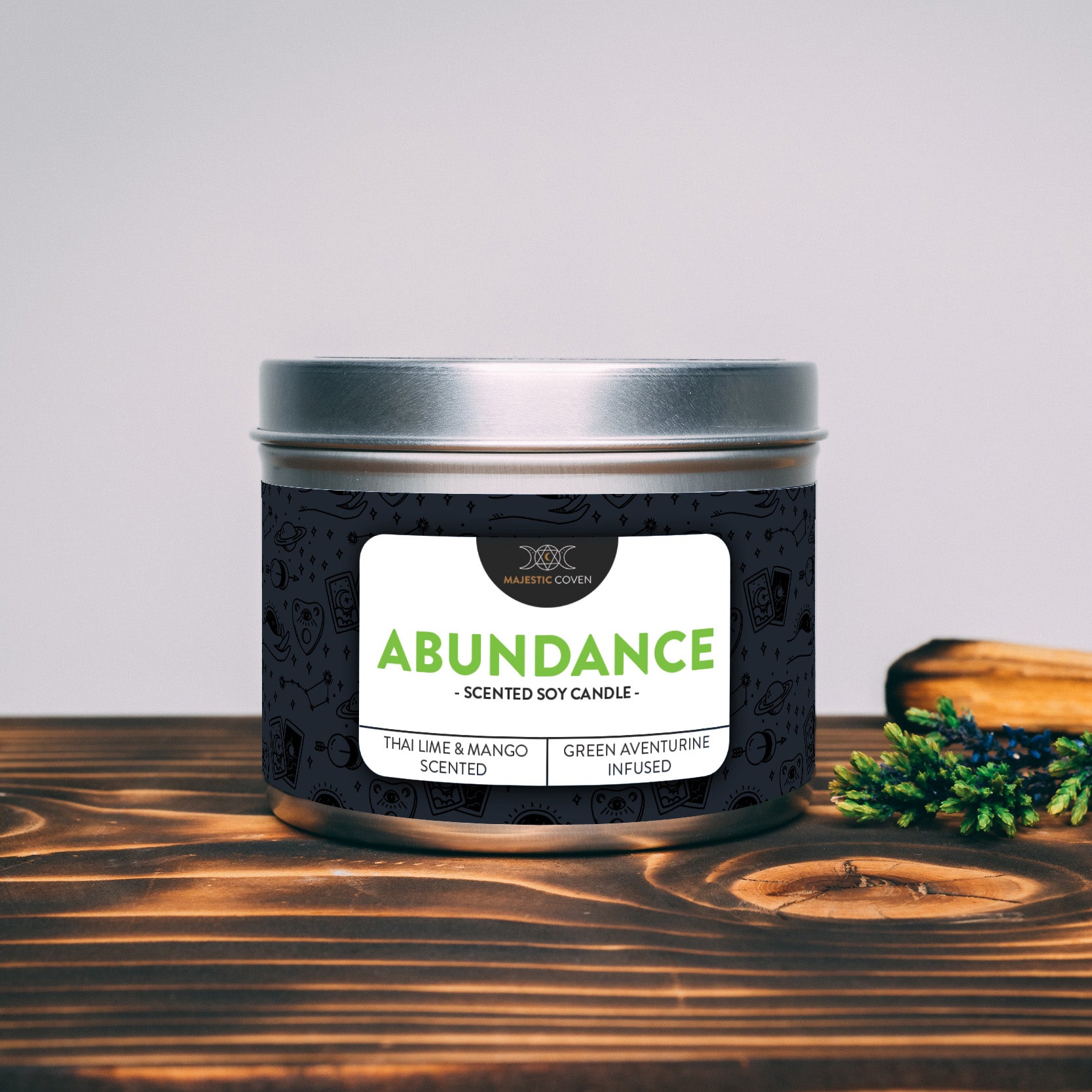 Abundance - Green Aventurine Infused Crystal Soy Candle Majestic Coven