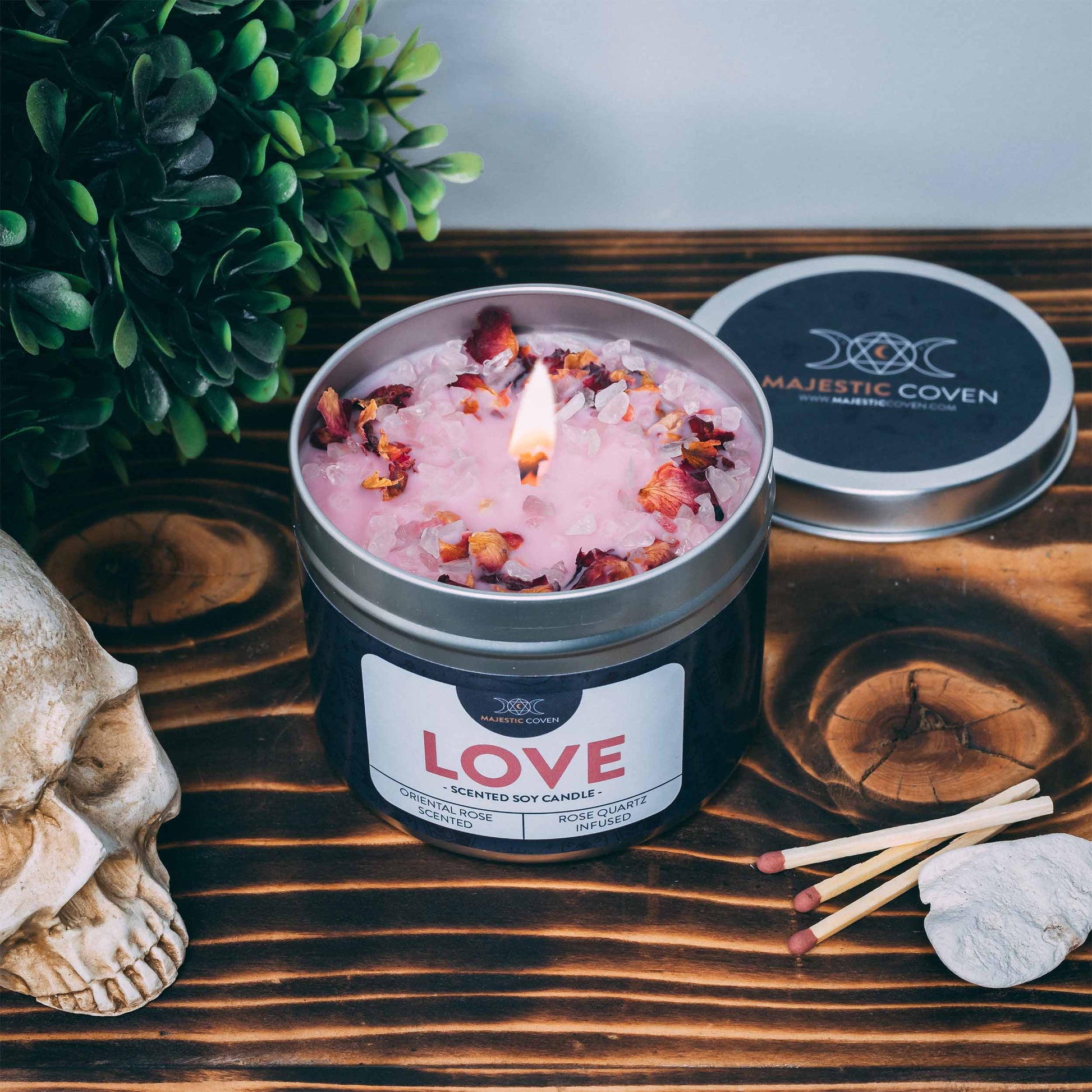 Love - Rose Quartz Infused Crystal Soy Candle Majestic Coven