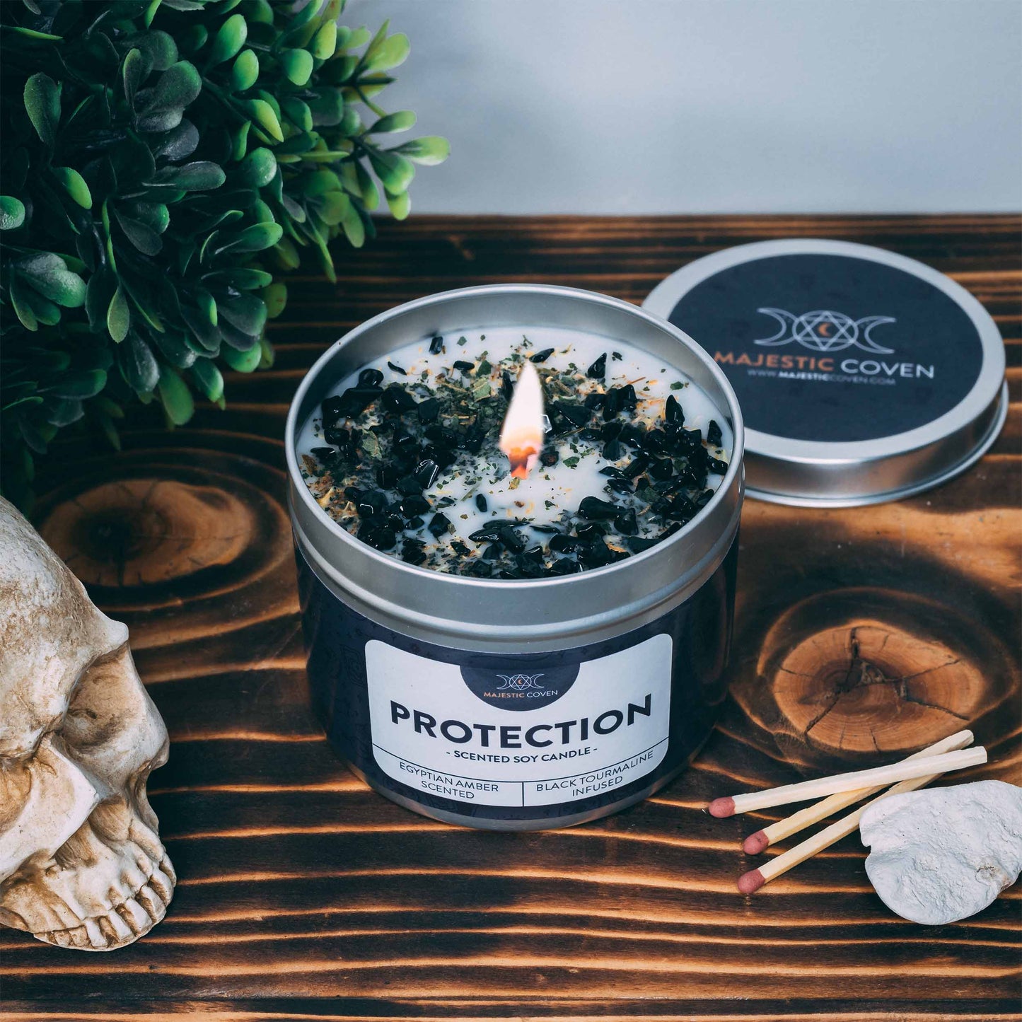 Protection - Black Tourmaline Infused Crystal Soy Candle Majestic Coven