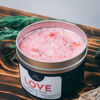 Love - Rose Quartz Infused Crystal Soy Candle